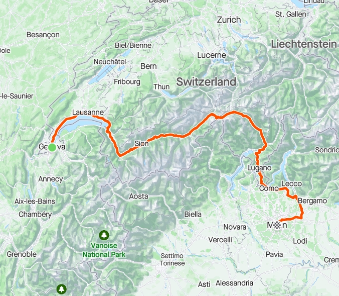 Geneva to Milan Map