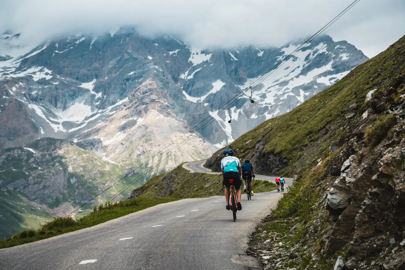 Riders climbing towards Val Cenis